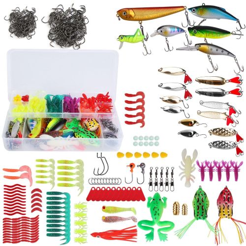 375Pcs Fishing Baits and Tackle Box Saltwater Freshwater Fishing Lures Kit Lifelike Popper Crankbaits Crickets Frogs Spoon Lures Maggots 375Pcs Fishing Baits and Tackle Box Saltwater Freshwater Fishing Lures Kit Lifelike Popper Crankbaits Crickets Frogs Spoon Lures Maggots