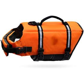 Ripstop Dog Life Vest; Reflective & Adjustable Life Jacket for Dogs with Rescue Handle for Swimming & Boating (colour: Vital Orange, size: XXL)